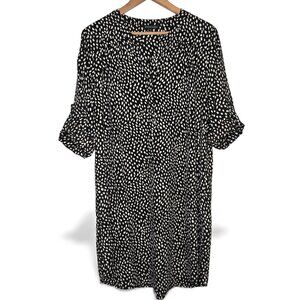 41 Hawthorn Dotted Print Long Shirt Dress Women Rolled Strap Sleeve Office XL